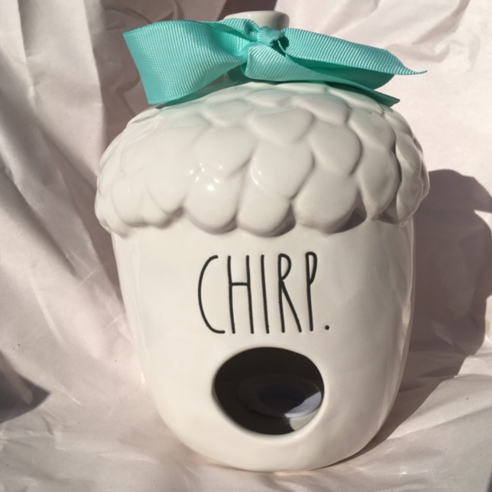 Rae Dunn CHIRP Acorn Birdhouse Blue Ribbon Ceramic